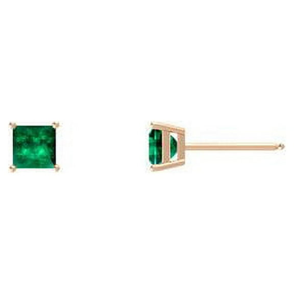 Paris Jewelry 24k Rose Gold 2 Ct Square Created Emerald Stud Earrings Plated