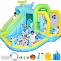 Inflatable Bounce House Water Slide,12 in 1 Play Areas for Kids with Airplane Bouncy,Climbing Wall,Deep Pool,Water Cannon,Ball Dart for Outdoor Indoor