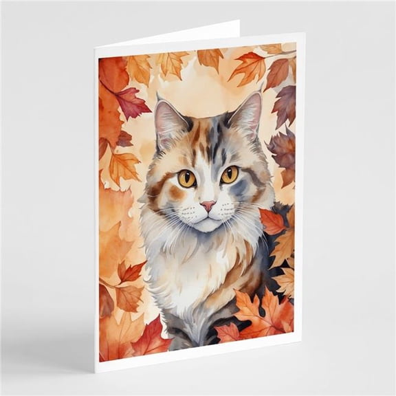 Carolines Treasures DAC7104GCA7P 5 x 7 in. American Curl Cat in Fall Leaves Greeting Cards - Pack of 8