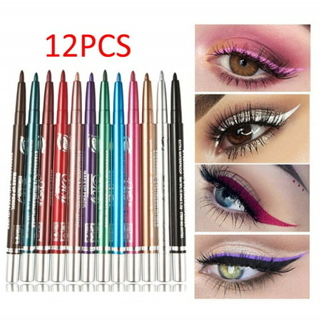 12 PCS Colorful Eyebrow Pencil Eyeliner Eyebrow Lip Liner Pencil Pen Makeup Cosmetic Set Kit Tool Waterproof Long Lasting Easy Twist Up Self-Sharpening Eye Color