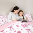 thumbnail image 4 of Manfei Teens Cartoon Bowknot Love Heart Print Bedding Comforter Set 7-Piece,Girls Spring Garden Flowers Daisy King Bedding Sets,Pink Reversible,Breathable Home Decor, 4 of 7