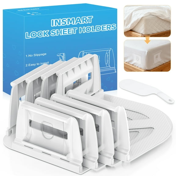 INSMART Bed Sheet Holders，New Upgrade 4Pcs Heavy Duty Bed Sheet Straps with Anti-Secure Bed Sheets Firmly in Places, Bed Sheet Holders for Corners,Easy One-Time Installation for Any Mattress Size