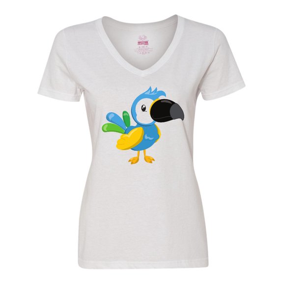 Inktastic Tropical Parrot, Colorful Parrot, Tropical Bird Women's V-Neck T-Shirt