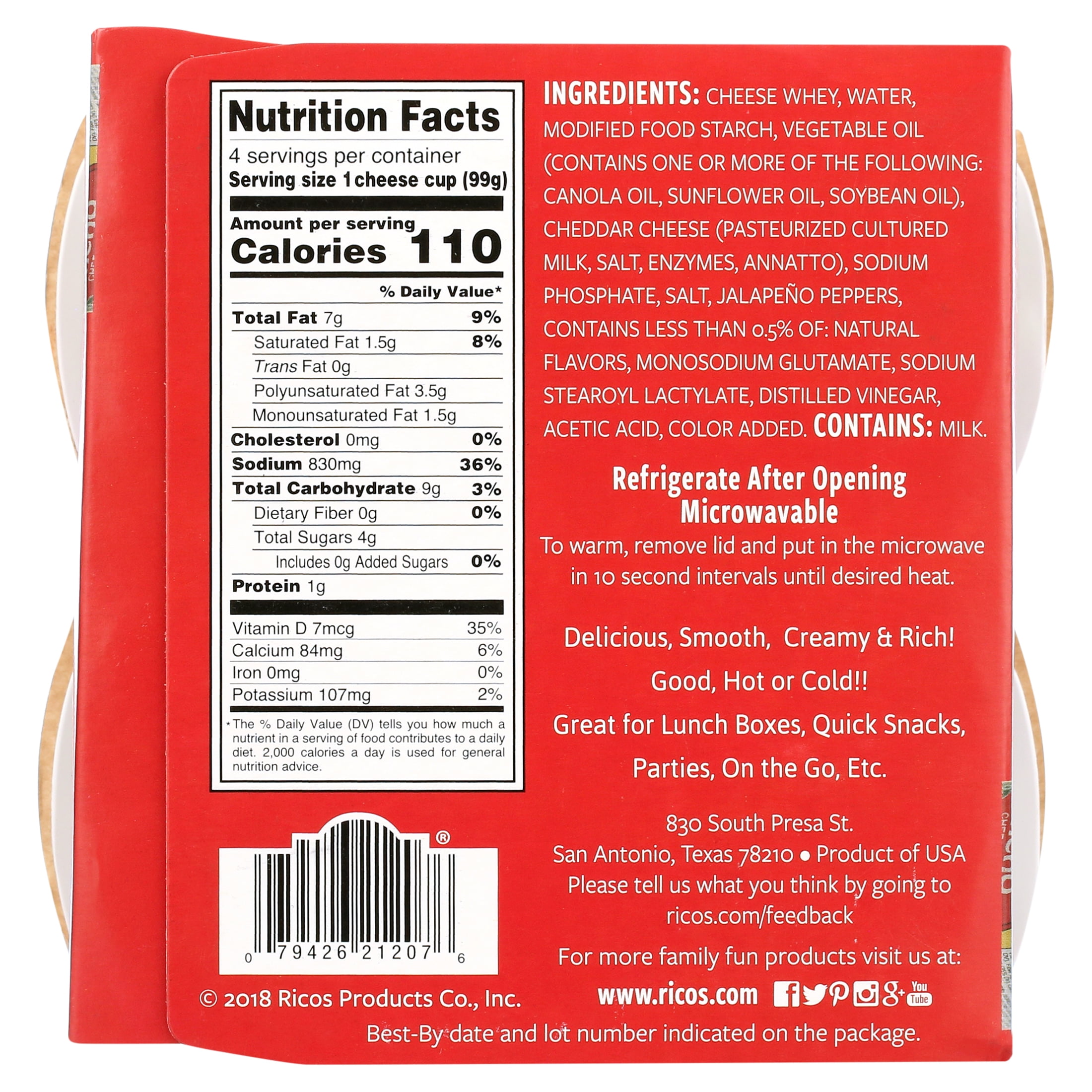 Ricos® Nacho Cheese Sauce 3.5oz Cup, 4 Count, Shelf-Stable, Ready-to-Eat