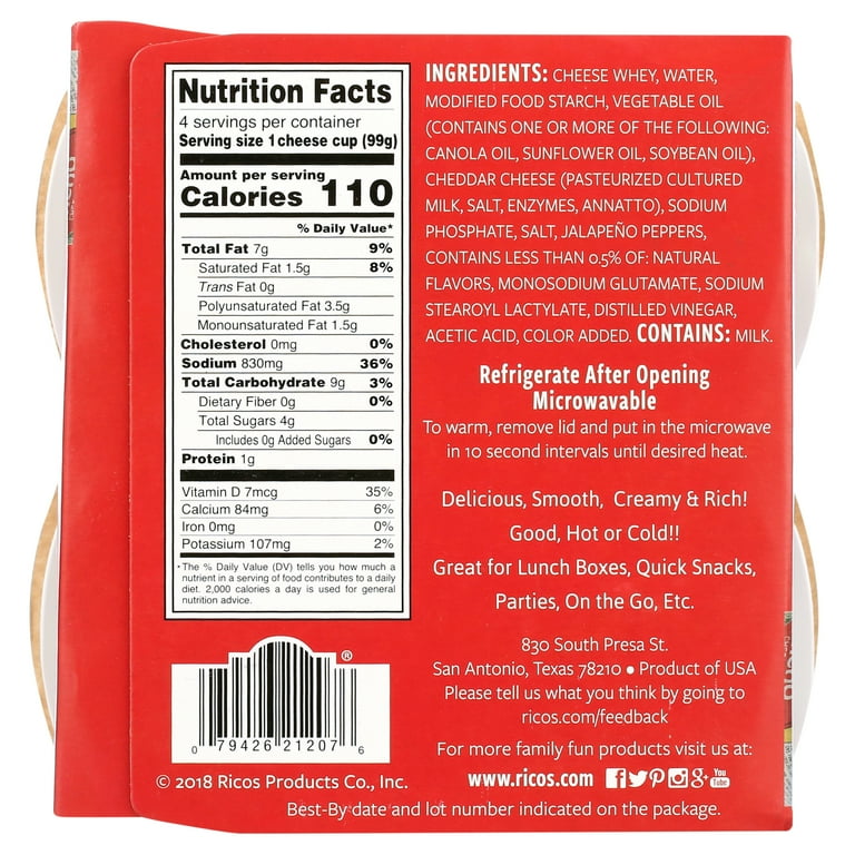 Ricos® Nacho Cheese Sauce 3.5oz Cup, 4 Count, Shelf-Stable