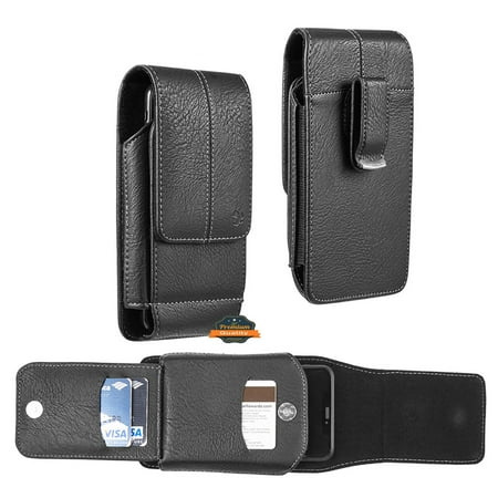 For Samsung Galaxy Z Flip 3 5G Universal Vertical Leather Case Holster with 360° Rotation Belt Clip & 3 Credit Card Slots Phone Carrying Pouch - Black