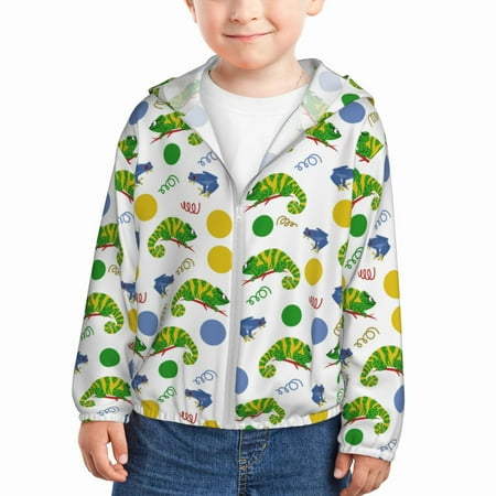 

Sun Hoodie for Kids Cute Chameleon Lizard Frog Long Sleeve Swim Fishing Shirts Sun Protection Zip Up Jacket Clothing Athletic Hoodie