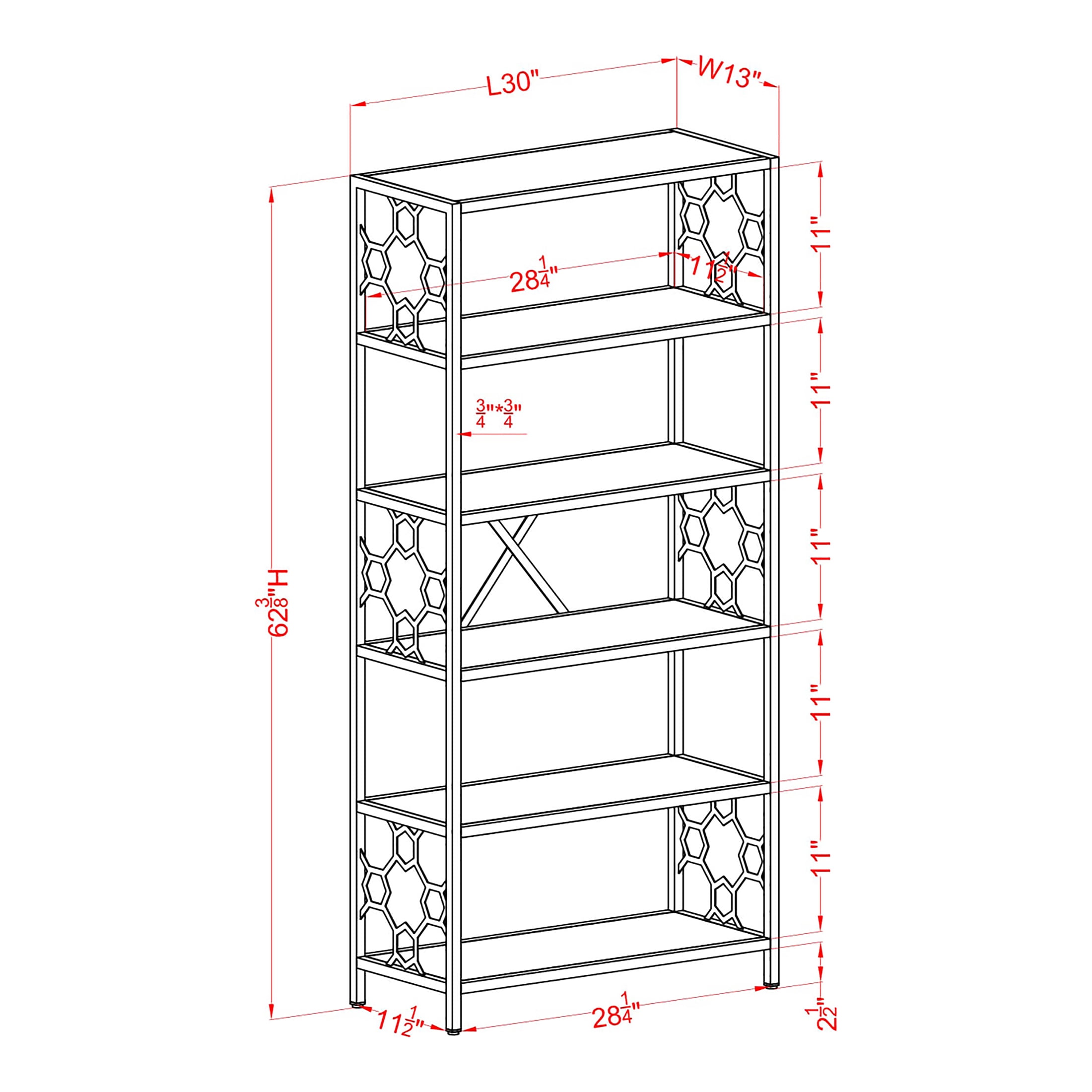 Furniture of America Baugh Metal 5-Shelf Bookcase, Gold