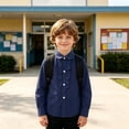 thumbnail image 3 of GobdXE Girls Solid Front Ruffle Round Collar Long Sleeve Button Down School Blouse Navy,16-17 Years, 3 of 6