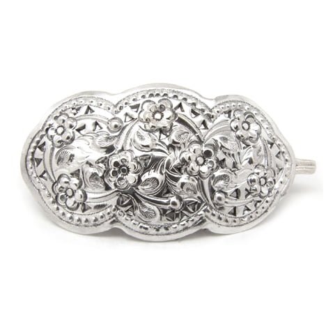 Medium Ornate Victorian Style and Daisy Flower Sterling Silver Hair Clip Pin Barrette