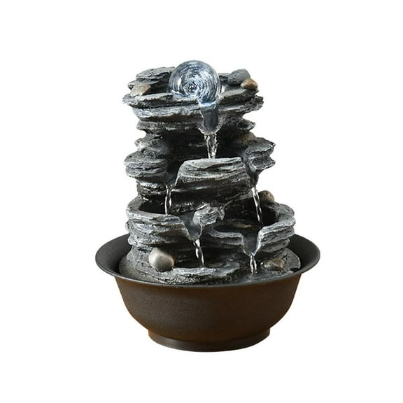 Water Fountain Indoor, Tabletop 4-Tier Stone Waterfall, Peaceful and Relaxing Water Sound, Waterfall Fountain with LED Lights Decorative Balls, Home Office Decoration Craft