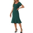 thumbnail image 4 of INSPIRE CHIC Women's Sheath Dress Cocktail Party 1950s Vintage Button Decor Ruffled Mermaid Midi Dress L Dark Green, 4 of 6