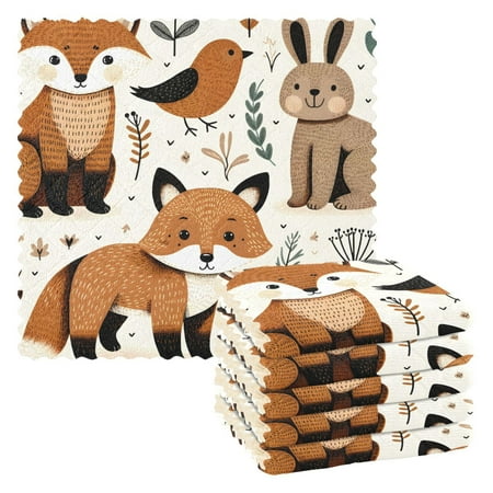 

6 Packs Fox Rabbit Bird Plant Kitchen Dish Towels Soft Absorbent Dish Cloths 11 x11