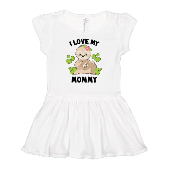 Inktastic Cute Sloth I Love My Mommy with Green Leaves Girls Baby Dress