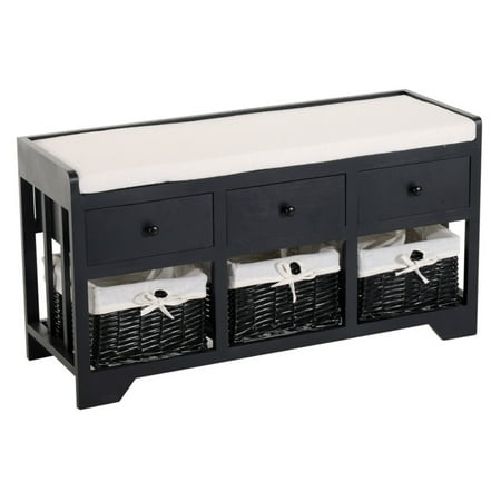 Homcom 39 In Wicker Basket Padded Storage Bench Walmart Com