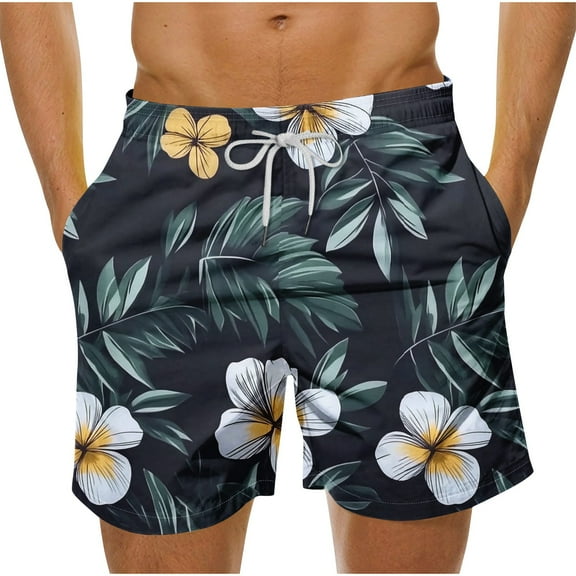 hlysgo Mens Swim Trunks no Liner Casual Stylish Floral Printed Hawaiian Beach Shorts with Pockets Quick Dry Bathing Suits Summer Travel Swim Short Black XXXXXL