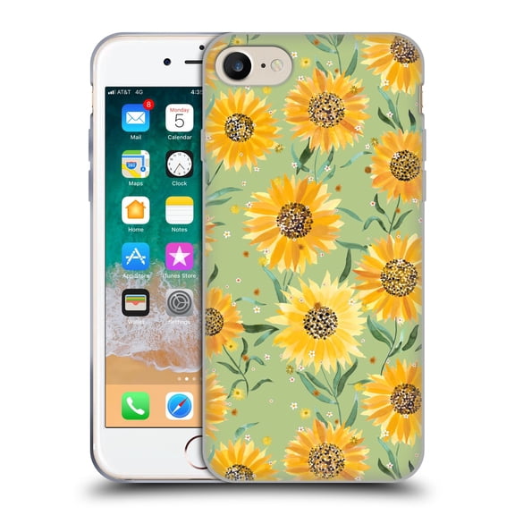 Head Case Designs Officially Licensed Ninola Floral Art Sunflowers Green Soft Gel Case Compatible with Apple iPhone 7 / 8 / SE 2020 & 2022