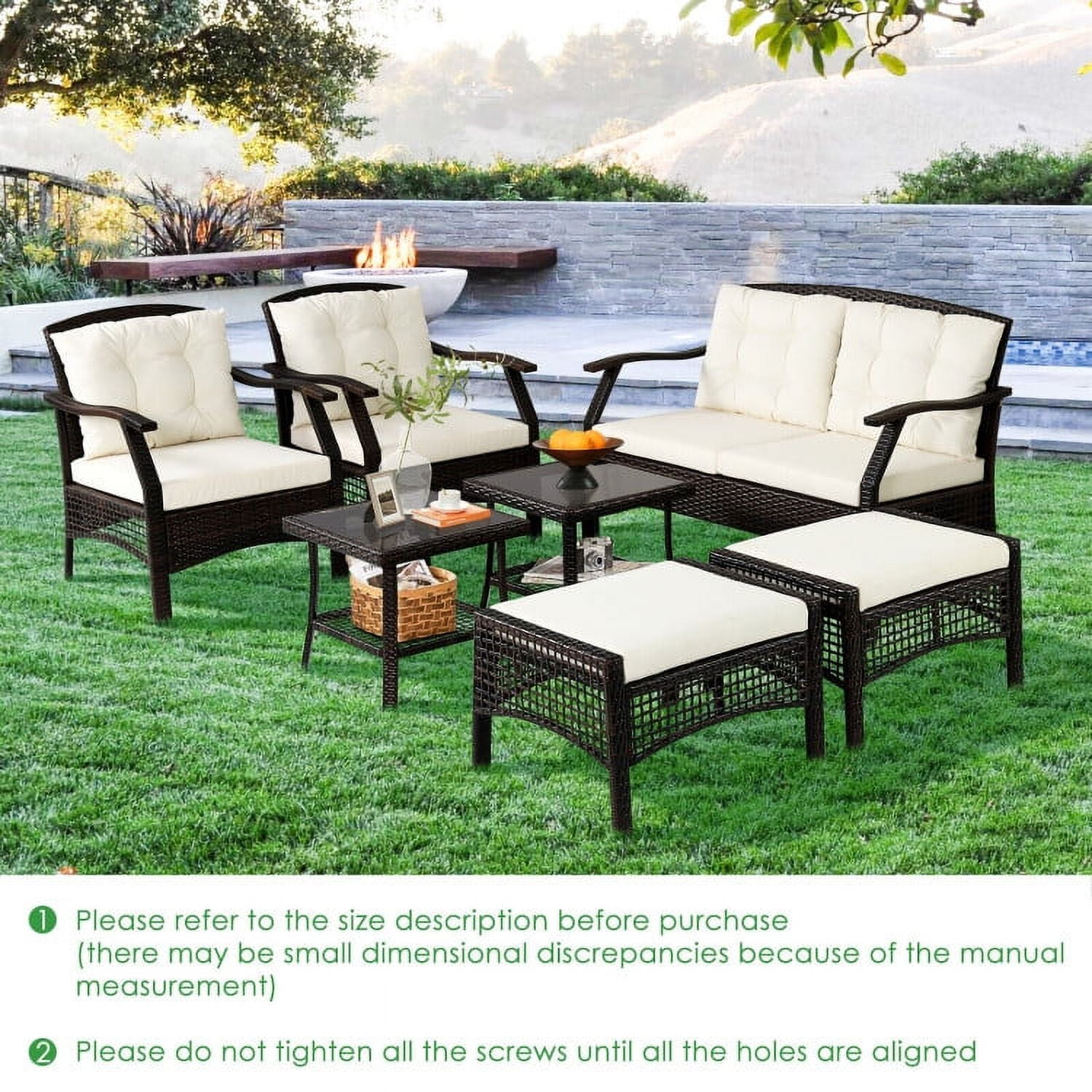 Aimee Lii 7 Pieces Wicker Furniture Set, Outdoor Patio Furniture with Waterproof Cover, White Aimee Lii 7 Pieces Wicker Furniture Set, Outdoor Patio Furniture with Waterproof Cover, White