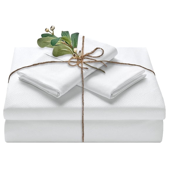 Premium Embossed White Bed Sheets Set for Queen Size 4-Piece - Soft Maze Pattern 1 Flat Sheet 1 Fitted Sheet 2 Pillowcases - Wrinkle Resistant - Brushed Microfiber - White - Queen Maze-white