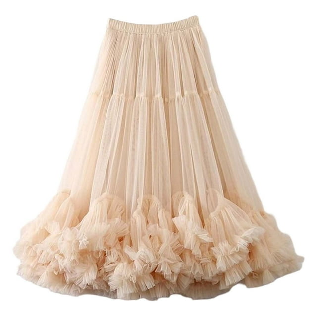 Falda midi acampanada de cintura alta con capas para mujer - Talla única, 64 cm de cintura, 92 cm de largo, elegante para fiestas, galas y eventos formales
