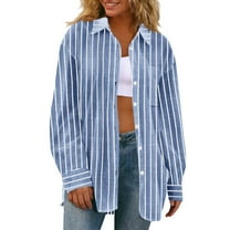 XUNKUSGA Striped Button Down Shirts For Women Dress Shirts Long Sleeve Casual Collared Office Work Shirt With Pocket