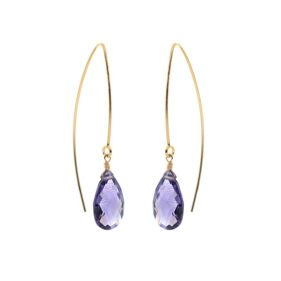1160 Jewelry 14k Gold-filled Marquise-Shaped Earrings with Faceted Amethyst Teardrops, for Adults