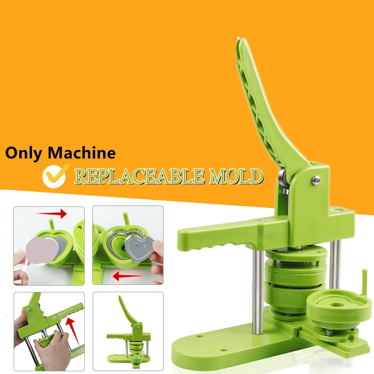 58MM Heart-Shape Badge Button Maker Machine with 100 Button Parts+Mold ,Beginner-Friendly