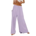 thumbnail image 1 of Yuyuzo Ribbed Knit Pants for Women Mid Rise Wide Leg Solid Color Lightweight Sweatpants with Pockets, 1 of 7