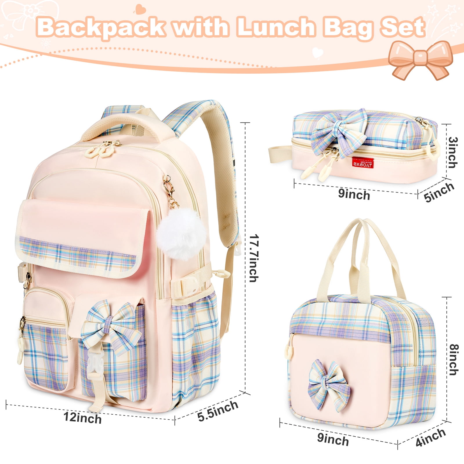 Gynky Backpack for Ages 4-12, Cute School Bag for Elementary & Middle School - Light Pink, Great as a Back to School Gift