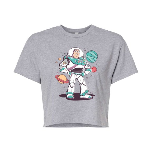 Toy Story 4 - Buzz And Planets Sketchy - Juniors Cropped Cotton Blend T-Shirt