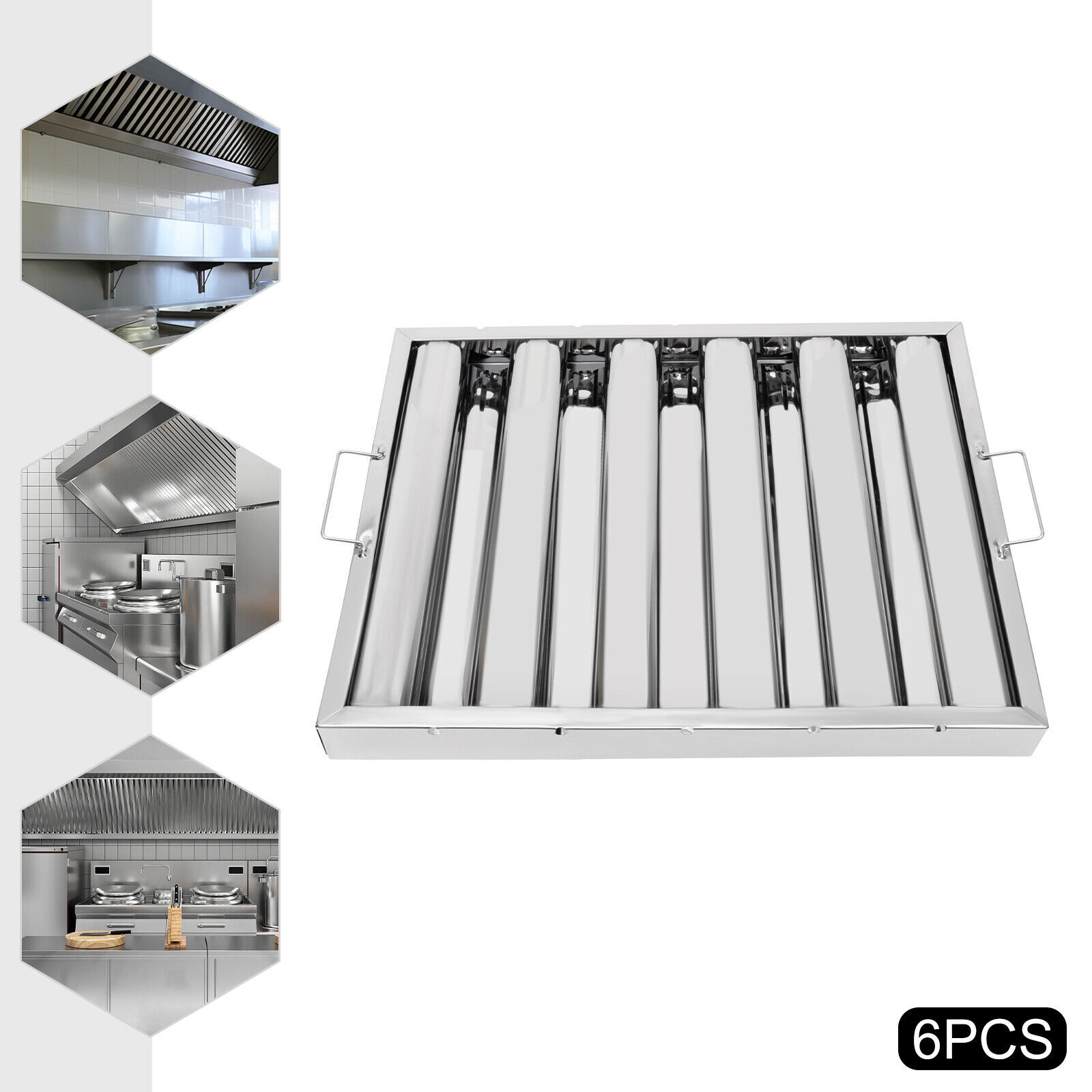 6PCS 19.5"x15.5" Stainless Steel Hood Grease Commercial Exhaust Filter Baffle For Commercial Range Hoods, Baffle Range Hoods
