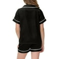 thumbnail image 3 of WhouRiu Little Girls' Pajama Sets Short Sleeve Solid Button Shirt Shorts Child Summer Casual Lounge Outfits Black,Sizes 4-5, 3 of 3