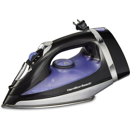 Steam Iron for Clothes & Garment Steamer with Smooth Press Stainless Steel Soleplate, 1200 Watts, 8’ Retractable Cord, Black (14214)