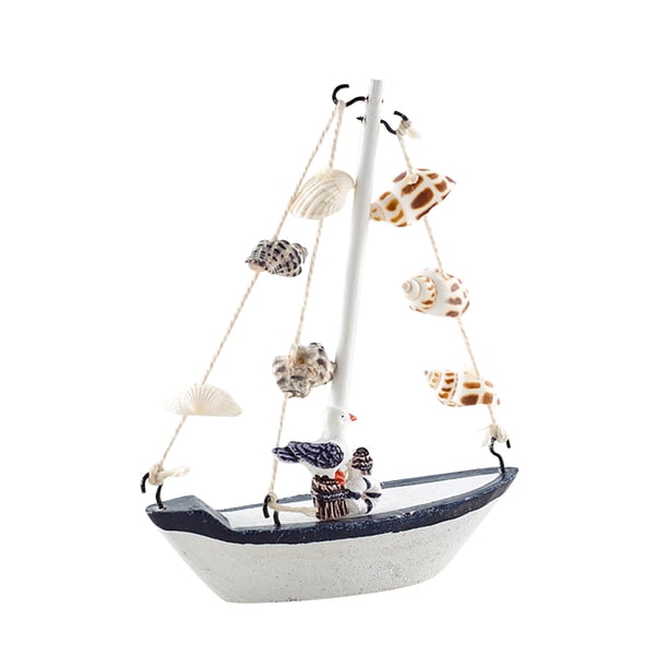 Adorno de velero de madera de estilo náutico, decoración retro de playa, pintado a mano, ideal para el hogar, la oficina, la cocina, el baño o como regalo para fiestas