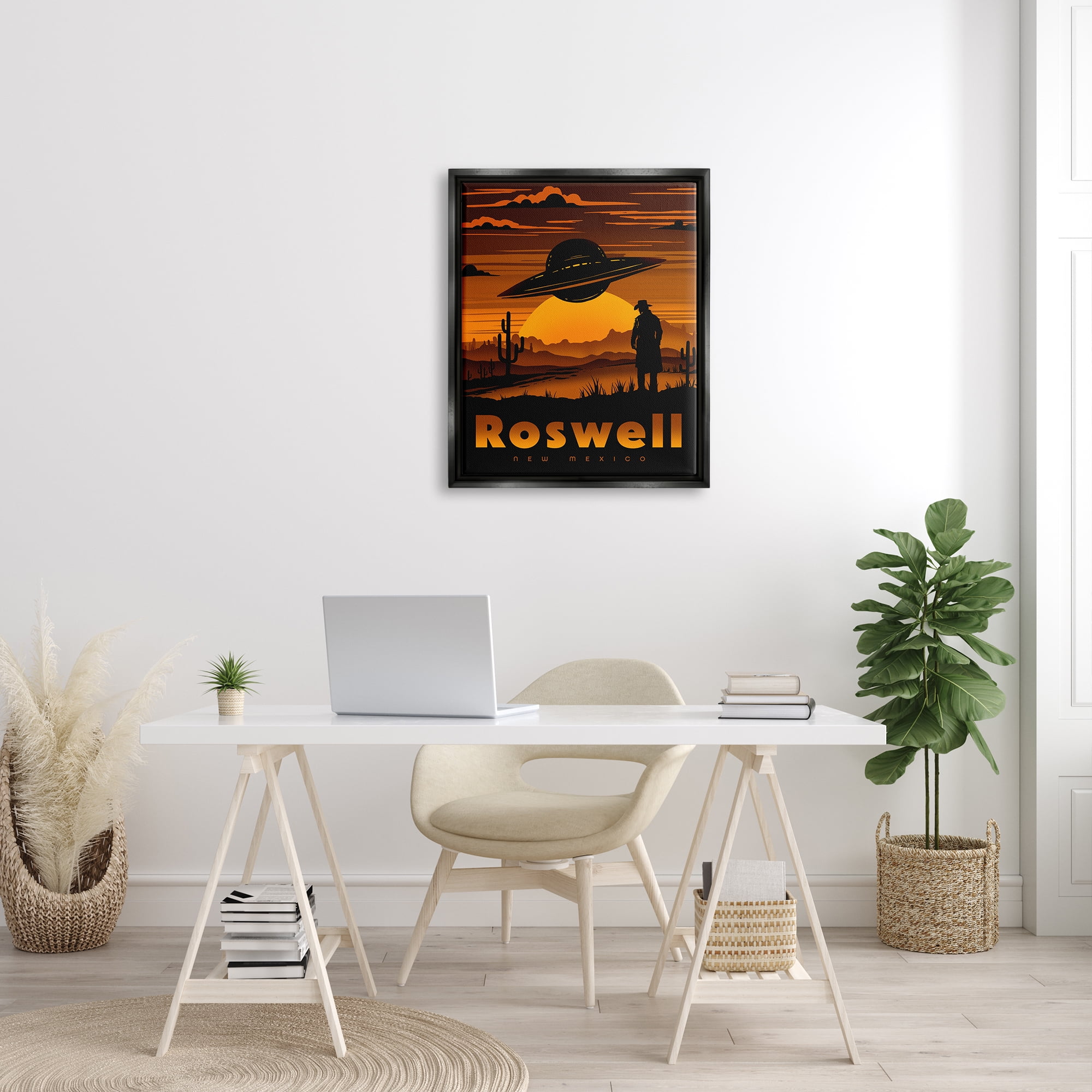 Stupell Industries Roswell NEW Mexico UFO Silhouette Travel & Places Painting Black Floater Framed Art Print Wall Art