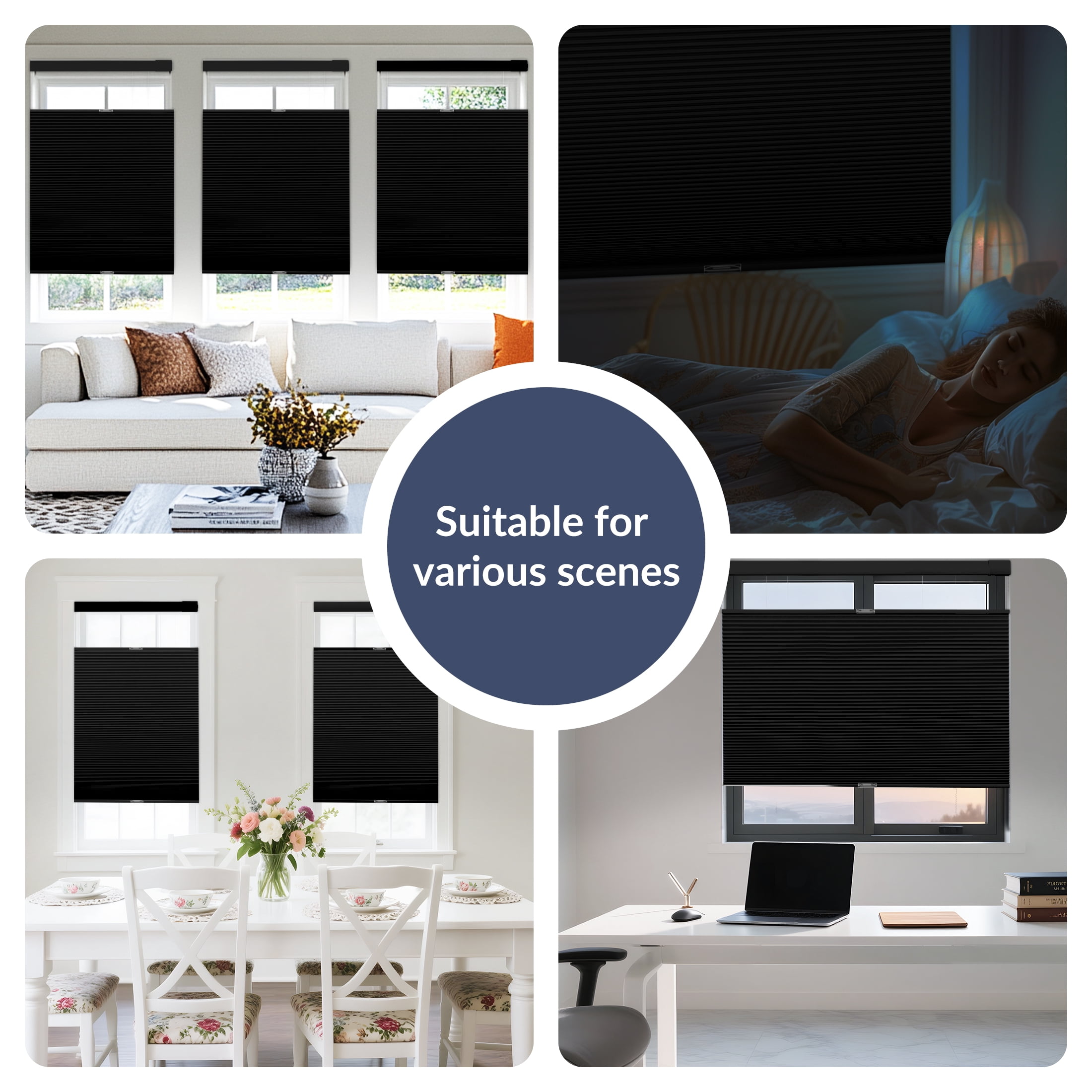 ZimJAHO No Drill No Tools Cellular Shades Cordless Top Down Bottom Up Honeycomb Blinds Blackout Window Blinds Easy to Install, Blackout-Black, 34"W x 64"H