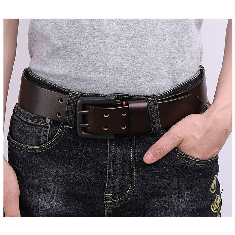 Men Cowskin Genuine Leather Belt Vintage Jeans Belt Strap Double Pin Buckle  Designer Belts For Men