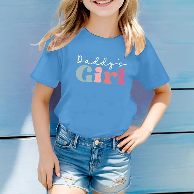 Hauts pour Filles - Imprimé Décontracté à Motif de Lettres Multicolore, Col Rond, Manches Courtes pour Enfants