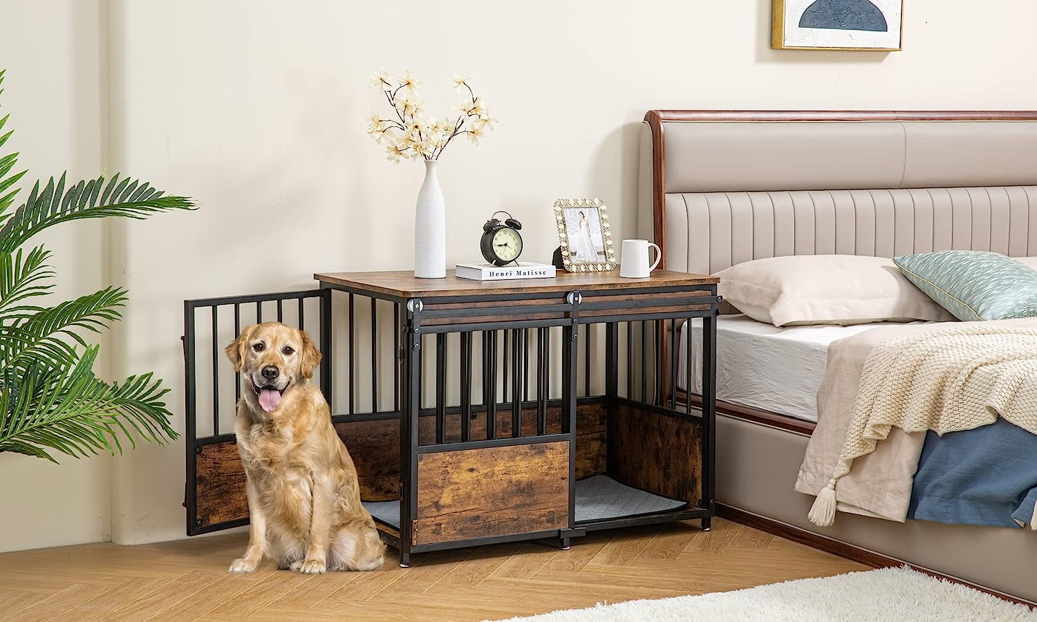 Reliancer 40'' Dog Crate Furniture, Wooden Heavy Duty Dog Kennel, Dogs Cage for Large Medium Dog