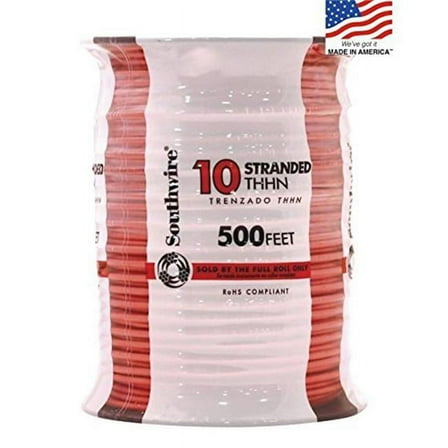 Southwire 22979957 10 Awg Thhn Strand Wire, Orange - 500 ft.
