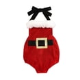 thumbnail image 1 of Qiylii Christmas Santa Claus Velvet Romper, Neck Hanger Plush Edge Bodysuit,Red 0-24M, 1 of 9
