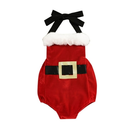 

ZIYIXIN Newborn Baby Girls Christmas Clothes Romper Sleeveless Halter Bodysuit Velvet Xmas One Piece Outfits Red 3-6 Months