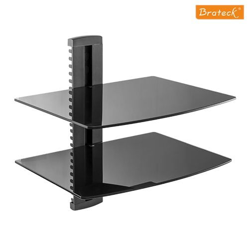Brateck DVD-212 Hauteur Réglable Aluminium & Verre Trempé Double Étagères pour Lecteurs de DVD/av Composants Étagère Flottante