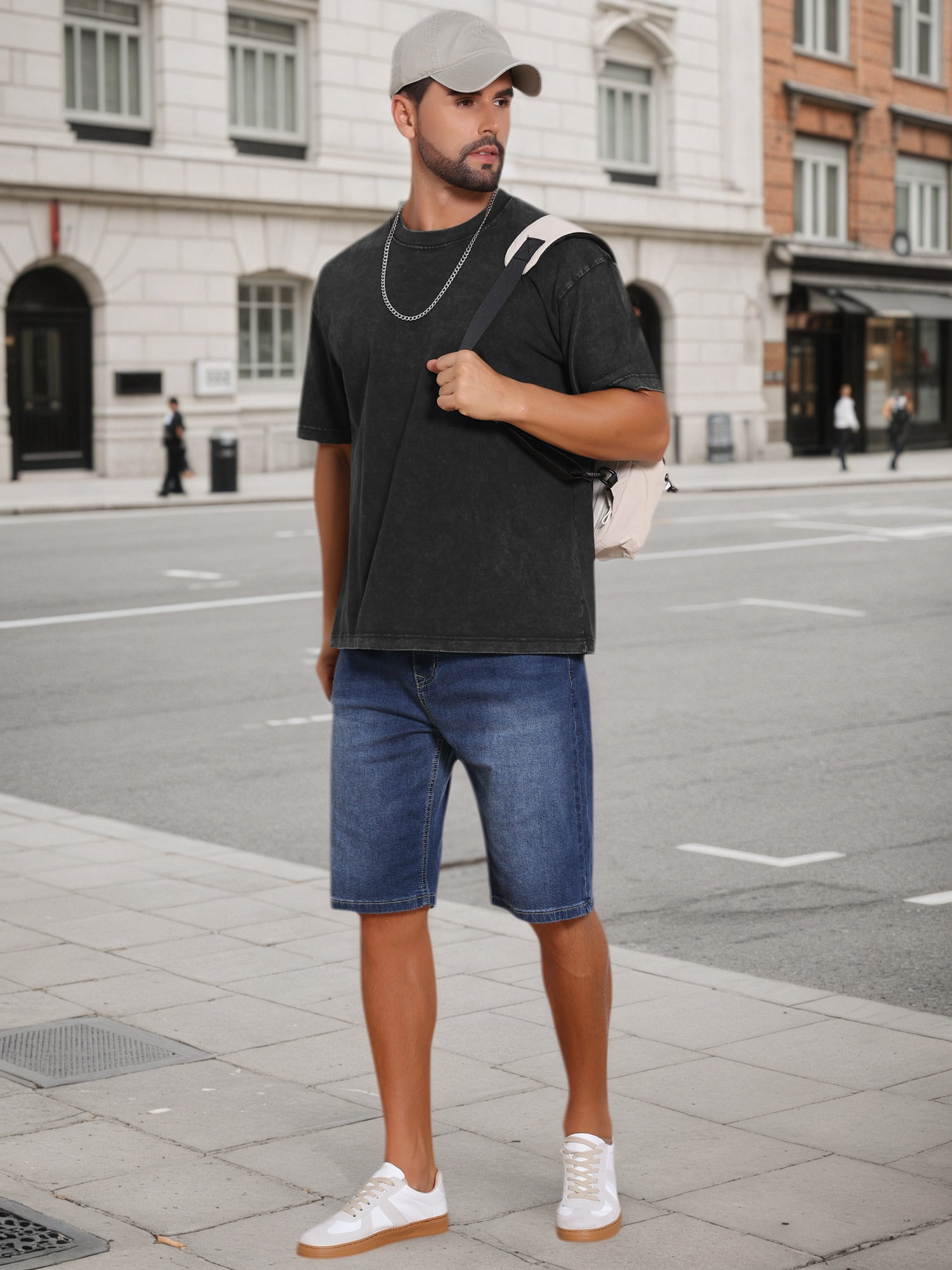DARING DIVA Men's Retro Distressed Crew Neck Short Sleeve Solid T-Shirt L Black