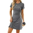 thumbnail image 4 of Gustave Women's Summer T Shirt Dress Ruched Bodycon Mini Dresses Casual Short Sleeve Wrap A-Line Sundress for Beach Party Work "Gray, L", 4 of 6