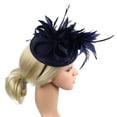 thumbnail image 3 of NMMUED Formal Fascinator Hats Women Church Dress Hat with Feathers Mesh Netting Wedding Guest Garden Party Tea Party Elegant Headpiece Navy, 3 of 9