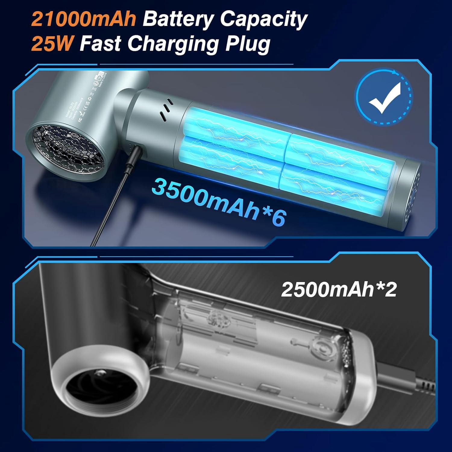 XJUGEZ Compressed Air Duster,21000mAh Electric Air Duster with Flashlight,180000RMP Air Blower Gun with 25W Adapter,Powerful and Portable Turbo Fan for Cleaning Computer,Car,Keyboard,Leaf-Black