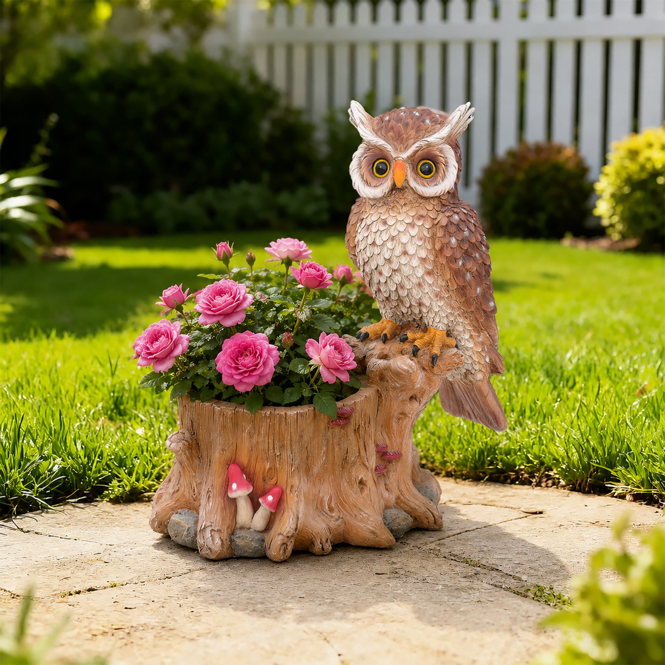 Noble House Owl Garden Planter Pot, Whimsical Resin Figurine Flower Pot for Outdoor Porch and Yard Decor, Multicolor