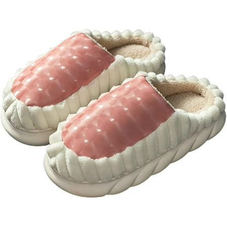 

PIKADINGNIS Women Men Cozy Trendy Wave Line Non-slip Slippers Fluffy Faux Fur Plush Lining Starlight Soft House Shoes Indoor Outdoor