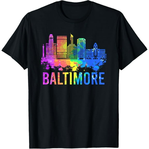 Baltimore Maryland Skyline Watercolor Art Souvenir Baltimore T-ShirtMen and women, Black T-shirt, size: Extra large